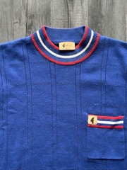 Gabicci Knit T Shirt Medium Blue Ringer High Round Neck Short Sleeve Pocket Tee