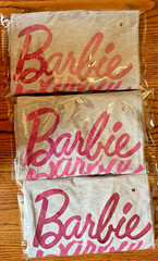 Barbie T-Shirt Unisex Adult Light Gray with Pink Ombre Letters “Barbie”