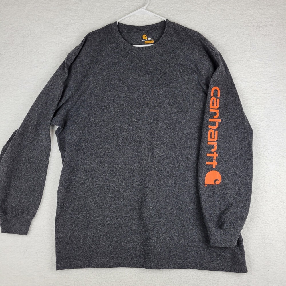 Carhartt T-Shirt Men’s 2XL Long Sleeve Graphic Logo Carbon Heather K231 CRH