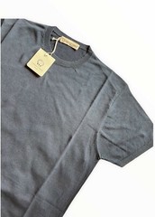 CASHMERE COMPANY MENS SHIRT BLUE T-SHIRT SHORT SLEEVE LINEN & COTTON MADE ITALY