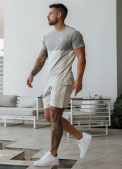 Gym King Contrast Panel Shorts – Taupe/Light Stone/White