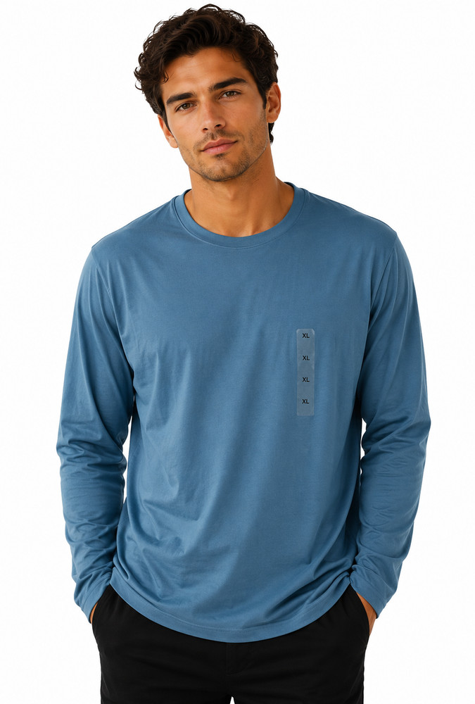 Alfani Mens T-Shirt New XXL Blue Crew Neck Long Sleeves Stretch Basic Knit