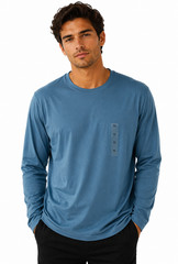 Alfani Mens T-Shirt New XXL Blue Crew Neck Long Sleeves Stretch Basic Knit