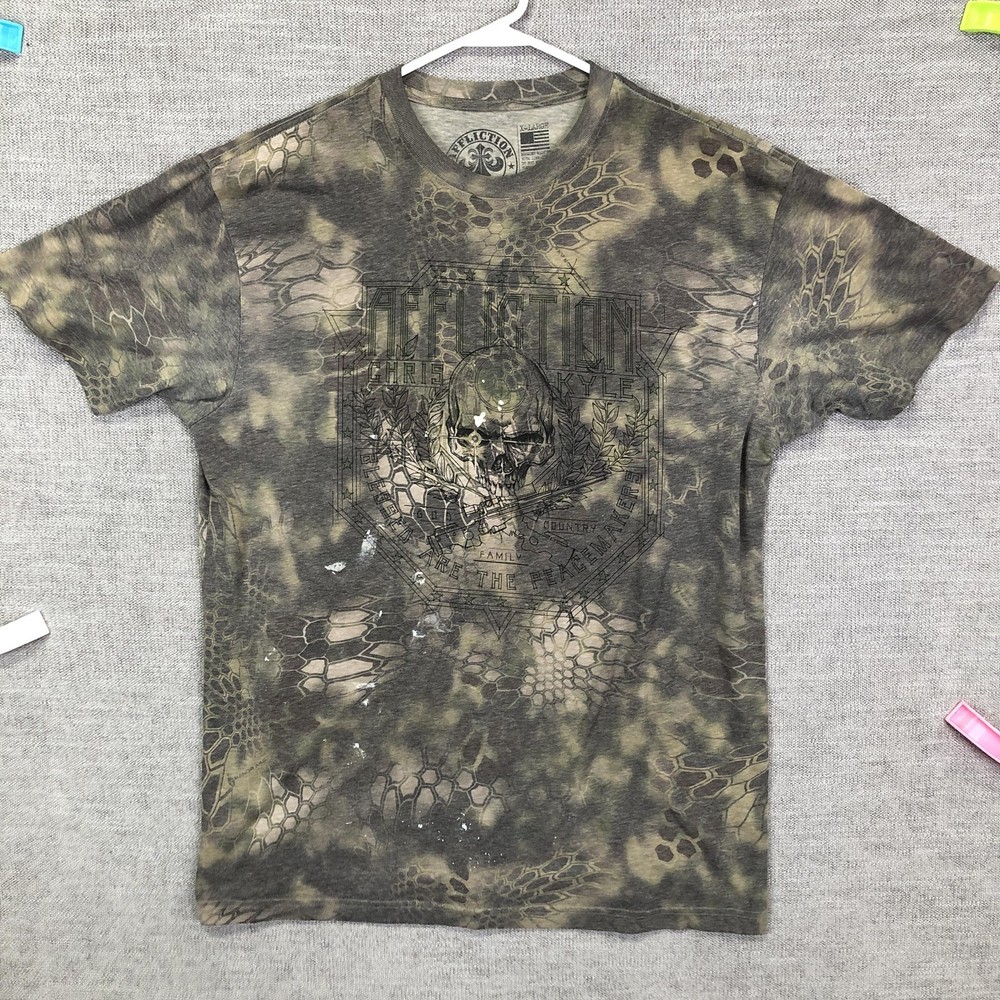 Affliction Shirt Mens XL Green Chris Kyle Skull Military Graphic Tee Top