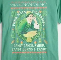 ELF WILL FARREL CHRISTMAS Four Food Groups T-Shirt MENS LARGE Holiday Movie