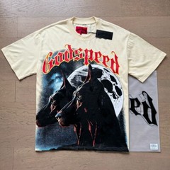 25/SS Godspeed Rock Skeleton hound Logo print pattern Tee Washed Mens T-shirt