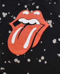 The Rolling Stones Tongue Logo Adult Black Bleach Wash Shirt New Large