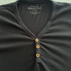 Cotton On Garments Henley Tee T Shirt Mens L Black V‑Neck Buttons Front Soft