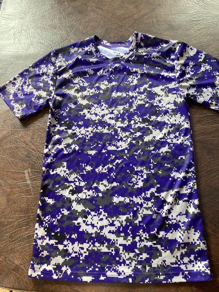 Men’s Size XS BADGER Sport Digital Camo T-Shirt Black/Gray/Purple