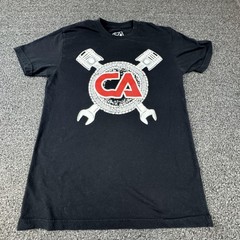 CA Shirt Mens Small Black Mechanic Graphic Automotive Tools Pistons Wrenches USA