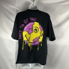 Smiley World Mens Size Medium T-Shirt Black Yellow Graffiti Drip Face Oversized