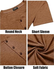 Men’s Short Sleeve Henley Shirt Casual Summer Tee Lightweight Breathable Solid T