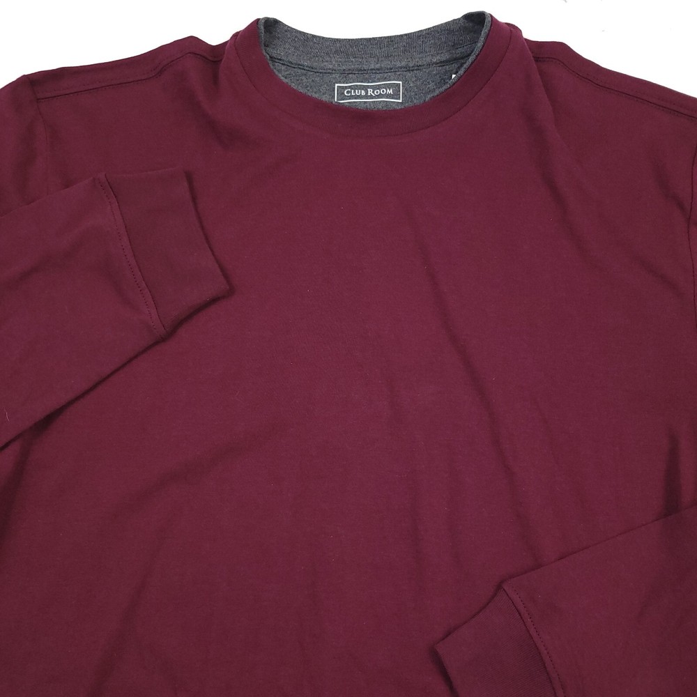 Club Room Plum Red Doubler Crewneck Long Sleeve T-Shirt Tee Mens Size Large