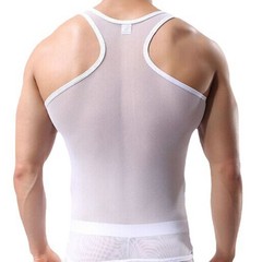 Men’s Sheer Tank Tops Mesh Fishnet Stretchy Sleeveless Vests for Fitness