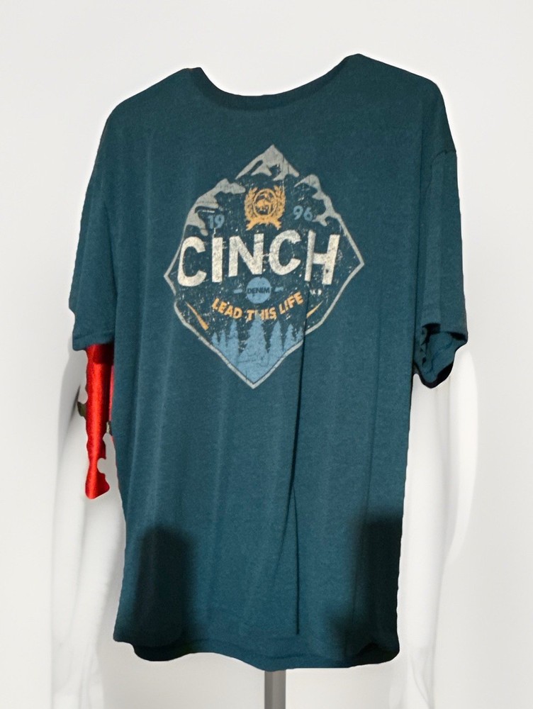 Cinch Men’s Blue Graphic Logo T-Shirt XL Crew Neck Short Sleeve Cotton Blend