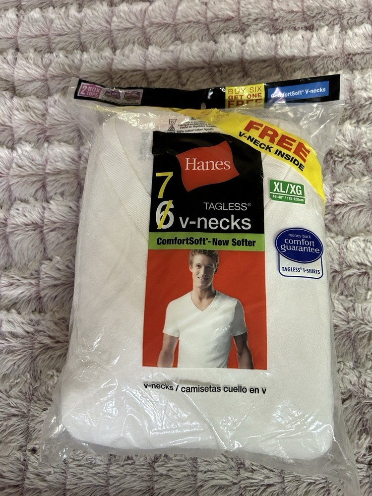 Hanes White ComfortSoft Tagless V-Neck 7-Pack (XL)