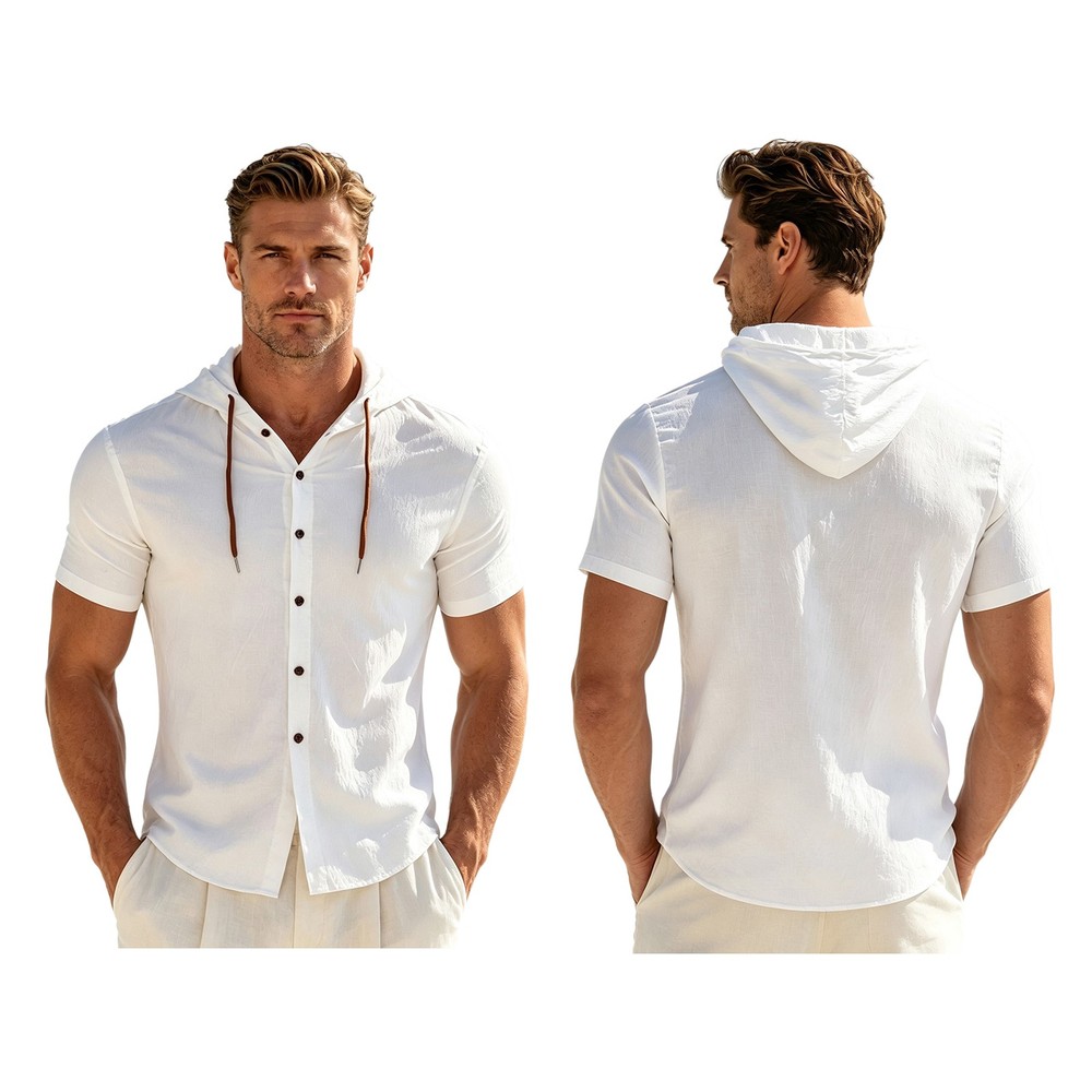Men Hoodie Holiday Sports Casual Shirt Vacation Top Party Short-sleeve Costume