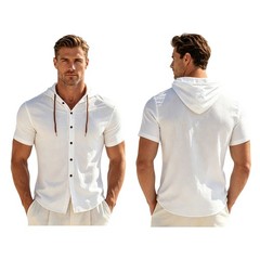 Men Hoodie Holiday Sports Casual Shirt Vacation Top Party Short-sleeve Costume