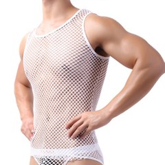 Sexy Men Vest Mesh See Through Fishnet Casual Fitting Muscle Tank Tops Tee