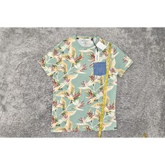 New Buffalo David Bitton Green T-Shirt Men’s Medium Cotton Floral Crew Neck