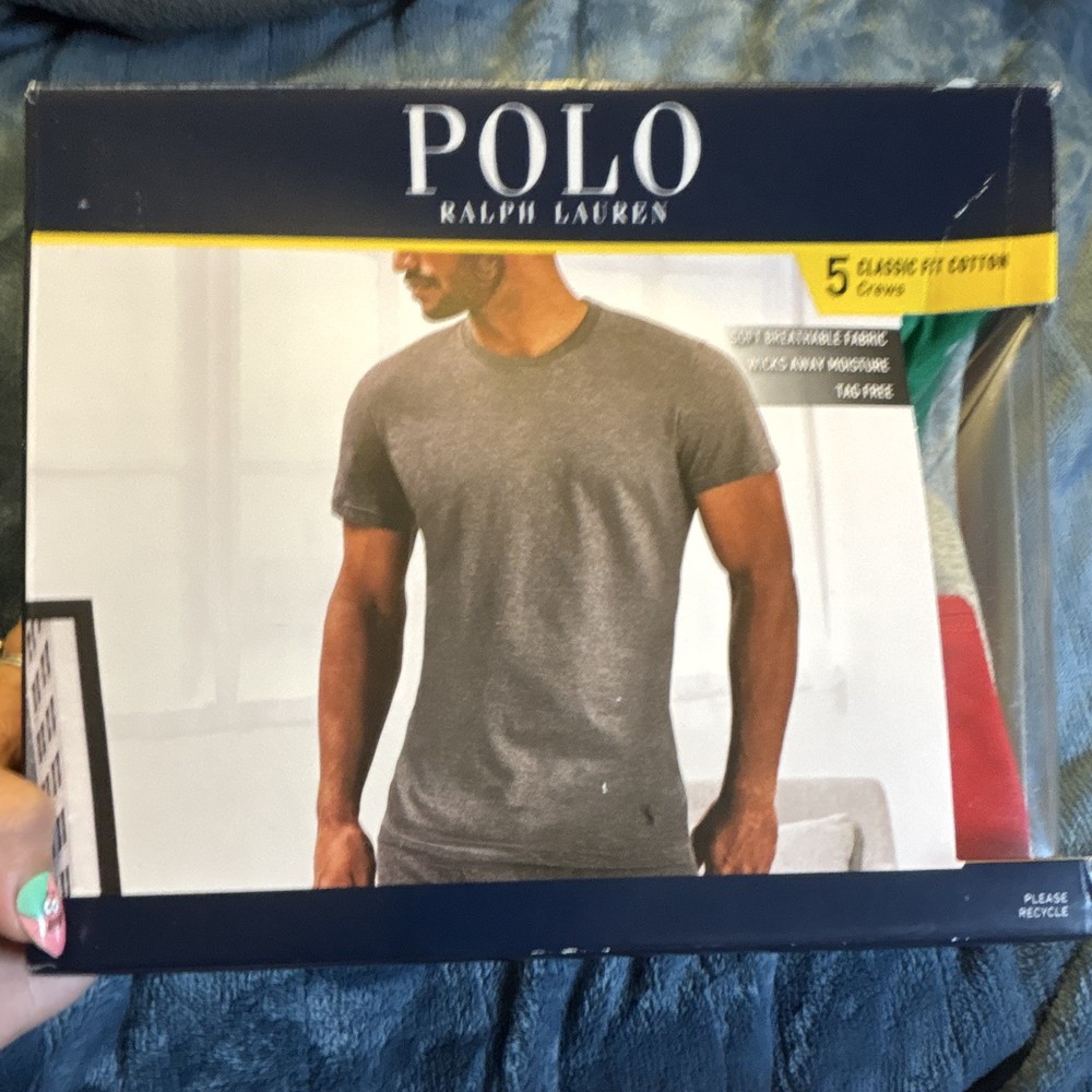 Polo Ralph Lauren Men’s 5-Pack Classic Fit Crew Neck Cotton Knit T-Shirts M