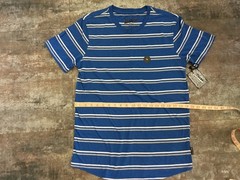 Men’s New T-Shirt Brooklyn Cloth M Blue Stripe Cotton Blend Crew Scoop Hem NWTs