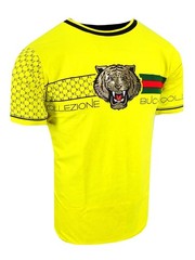 Mens T-Shirt Bucheli Italian Baroque Logo Stripe Gold Tiger Slim Fit Crew Neck
