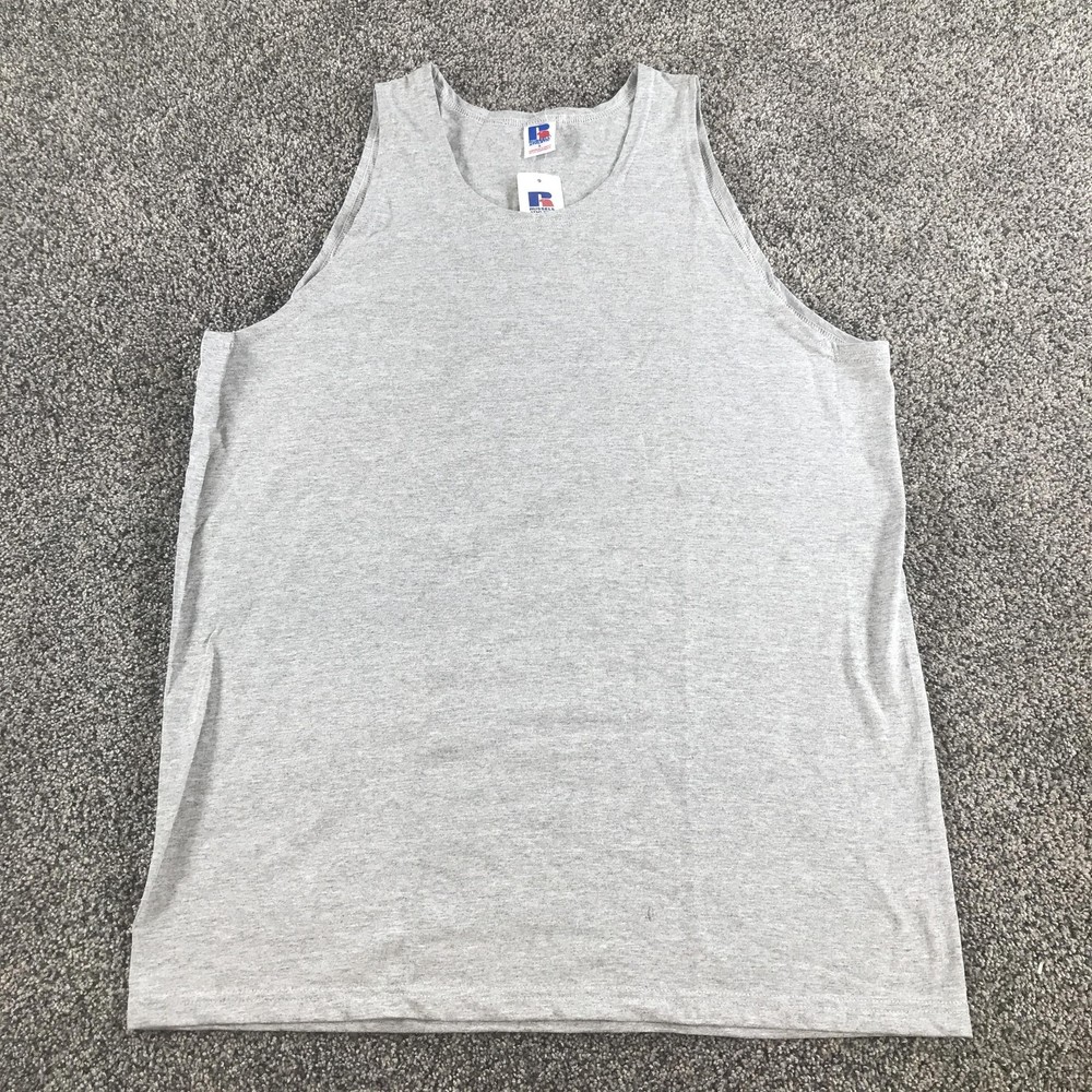 Vintage Russell Athletic Tank Top Mens Large Heather Gray Sleeveless Crew Neck