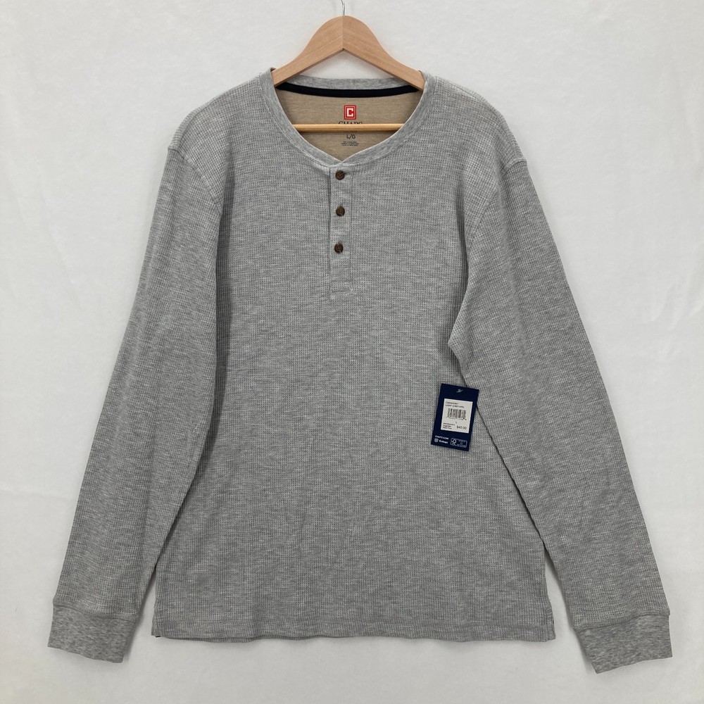 Chaps Henley Thermal Shirt Mens Large Gray Waffle Knit Casual Preppy Travel NWT