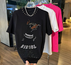 New Men Fashion Diamond Dog Rhinestones Luxury T-Shirt High Quality 3 Colors