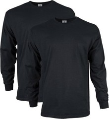 2-Pack Gildan Adult Ultra Cotton Long Sleeve T-Shirts Large Black Unisex