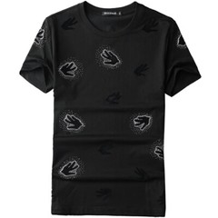 New Men Luxury Diamond Hands Rhinestones Fashion Black T-Shirt High Quality