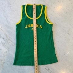 Knit Knot Jamaica Ribbed Tank Top Green Yellow Trim Flag Graphic Size XXL