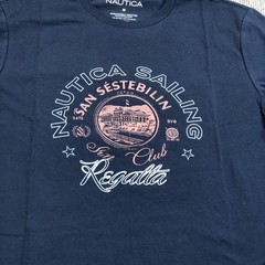 Nautica Shirt Mens Medium Navy Blue Sailing Regatta Graphic Tee Tagless Nautical