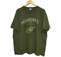 Marines Shirt Men XL Green Graphic Crew Military Simper Fi USA American Flag