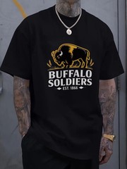 Men’S Black T-Shirt with Buffalo Soldiers Graphic – 100% Cotton
