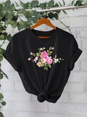 Valentine’s Day Women’s Casual Round Neck Short Sleeve T-Shirt Floral Print ❀