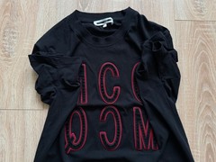 MCQ Alexander McQueen Men’s Black Flocked Logo Graphic T-Shirt Red Outline Sz L