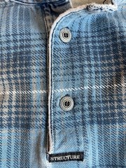 Vintage Structure Flannel Shirt L Blue Plaid Denim Collar Made in USA 90s