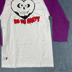 Volcom Till Death Do Us Party T Shirt Mens Medium White Purple Raglan Sleeve