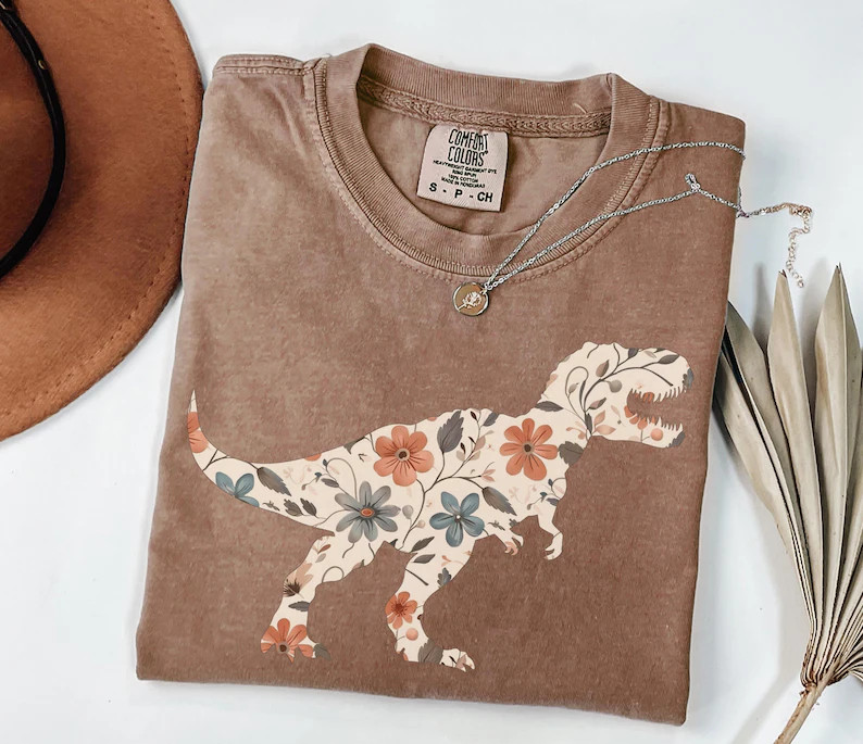 comfort floral rex dino cute comfort t-shirt