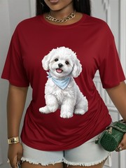 Women’s Dog Print Casual Summer T-Shirt Machine Washable Durable Holiday Tops ❀