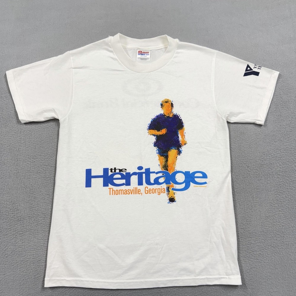 Vintage Hanes Shirt Mens Small White Heritage Thomasville YMCA Runner 1998 Tee
