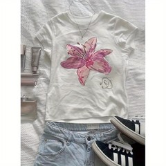 pink lily floral print Unisex Tee / Baby Tee S-5XL