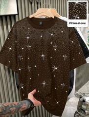 New Men Women Luxury Diamond Crosses Stars Rhinestones Fashion T-Shirt 7 Colors