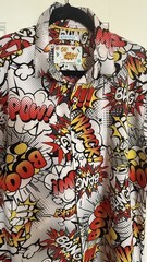 Oh Snap Drill Clothing Comic Pop Art Shirt Mens M Stretch Button Up Bang Pow