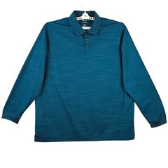 Haggar Men Polo Shirt 2XLT Long Sleeve Heather Blue Stretch Buttons Placket NWOT