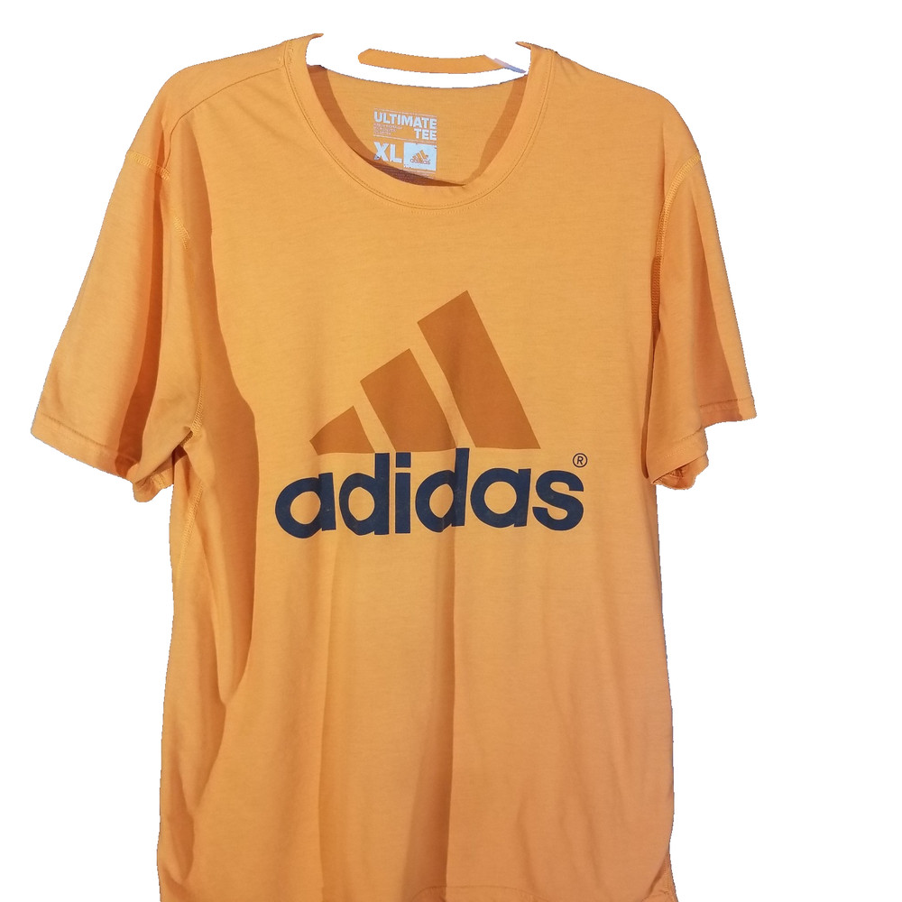Adidas Ultimate Tee Men XL Orange Big Logo Athletic Training Shirt Performance