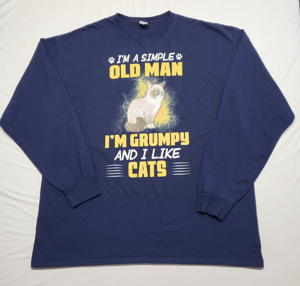 Grumpy Cat T Shirt 2XL Im A Simple Old Man Long Sleeve Grandpacore Cotton
