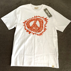 AGTAWH Men’s T-Shirt Size M 100% Cotton Peace Sign Embroidered Tee White/Orange